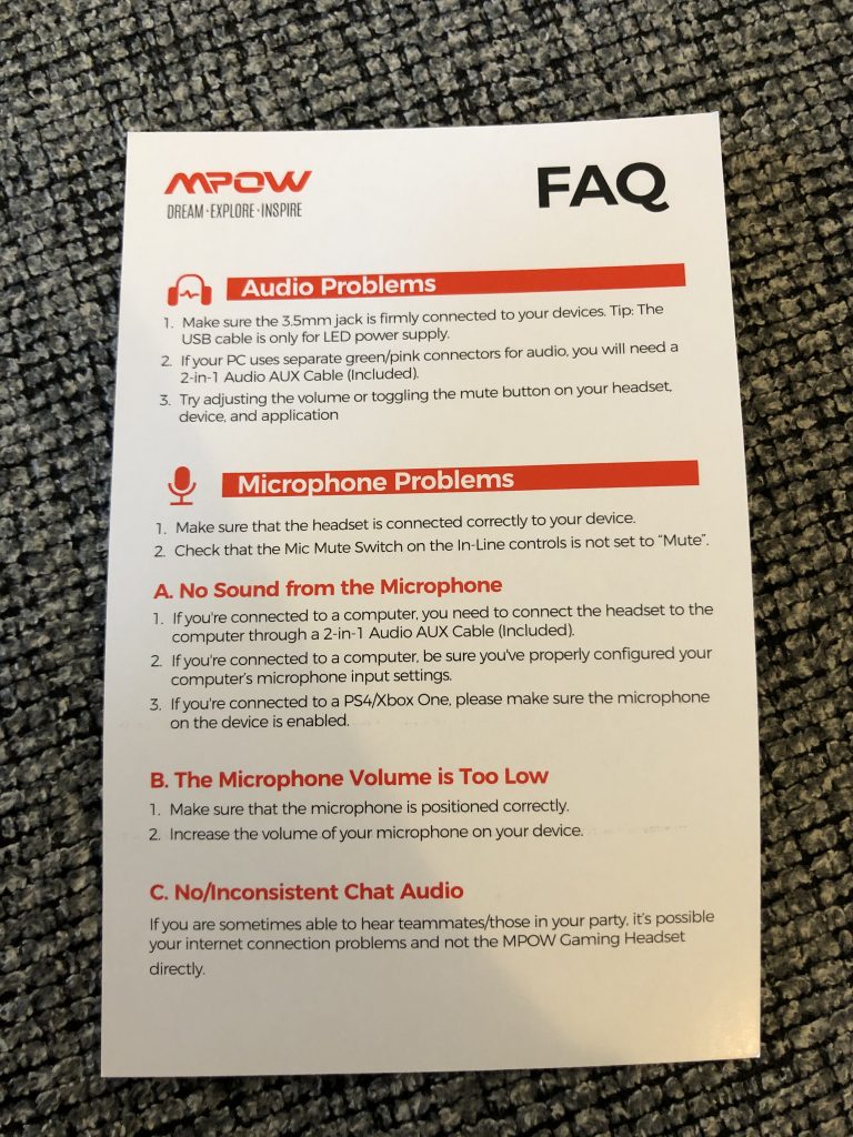 Mpow EG3 Pro Gaming Headset - Front of FAQ